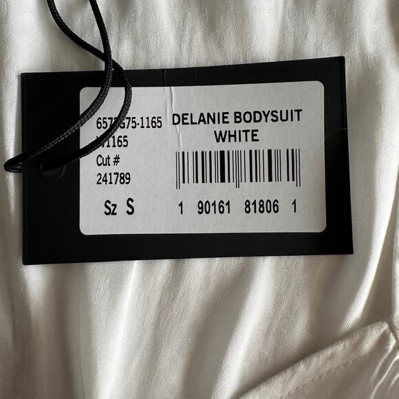 Paige NWT Delanie Shadow Dot Long Sleeve Flutter Cuff Bodysuit Thong Blouse S - Picture 7 of 12